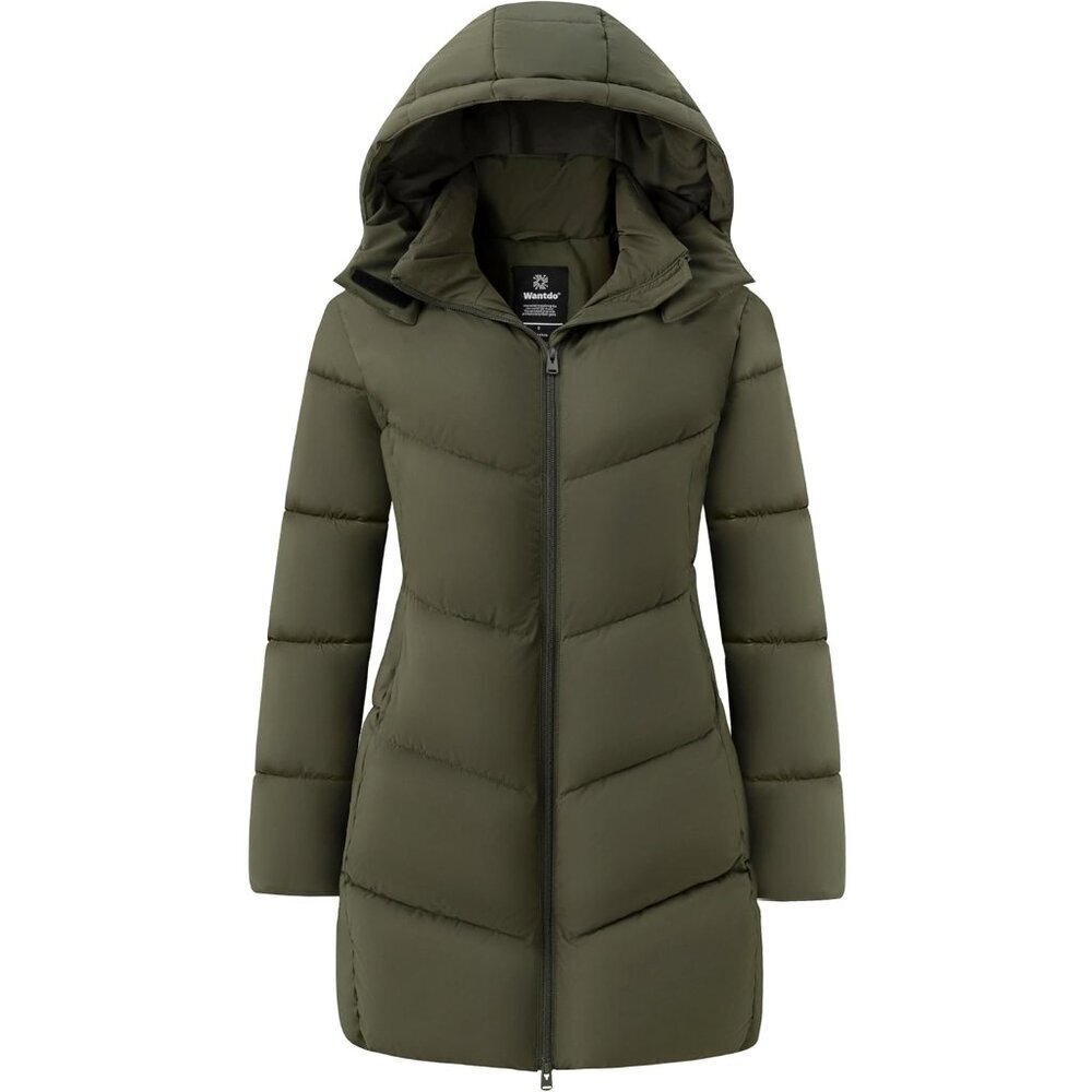 Women's Army Green Warm Winter Coat Hooded Puffer Jacket Long Parka